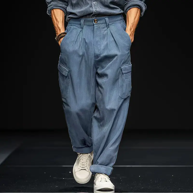 Mens Relaxed-fit Retro Straight-leg Casual Trousers