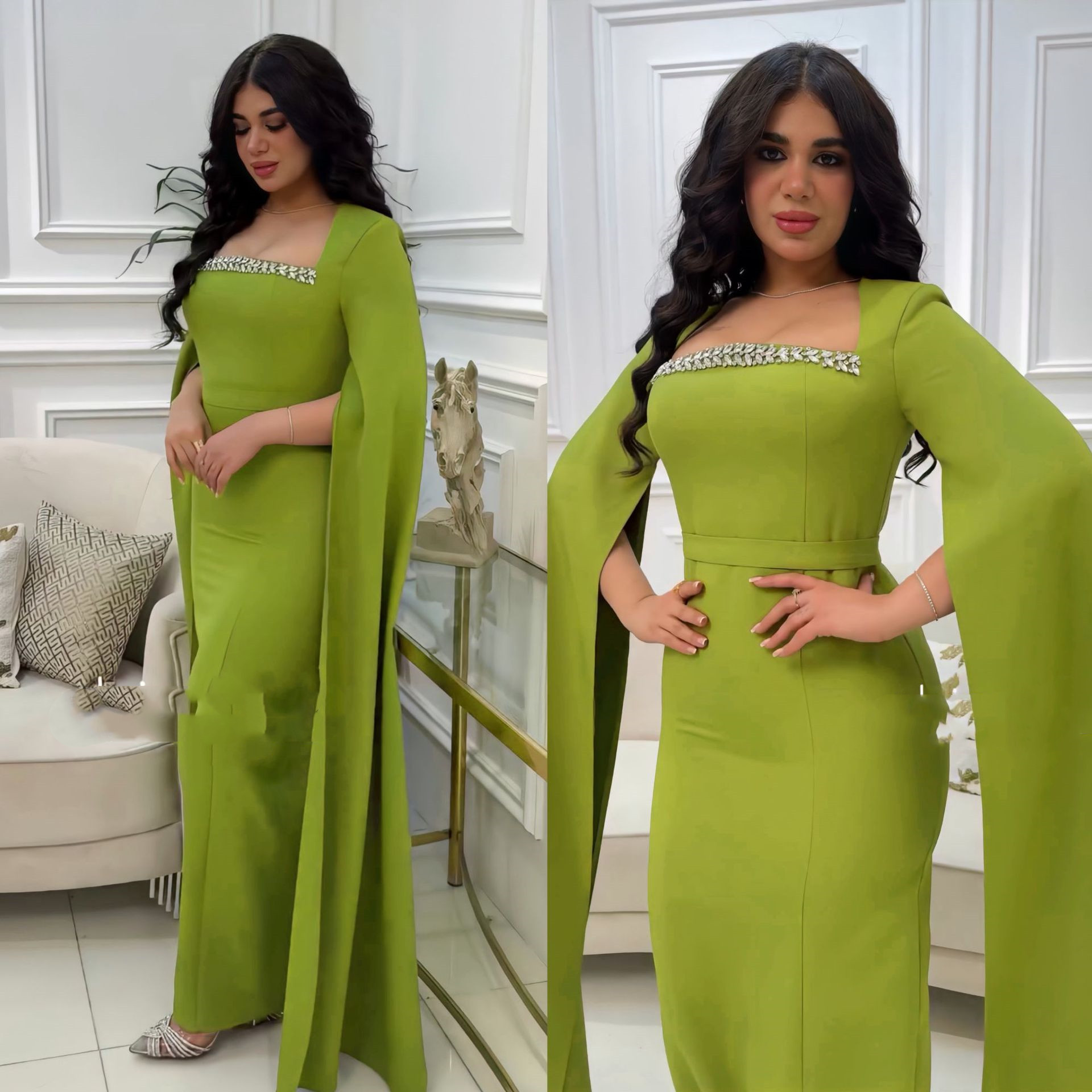 Female Muslim Fashion Embroidery Drawstring Dress — image 1