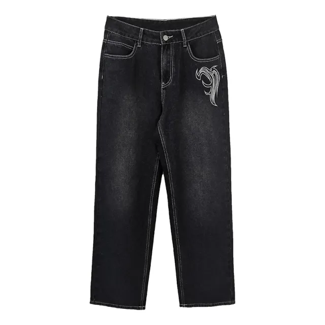 High Waist Straight Pants Washed Trousers Cotton Denim Women's Jeans Black - Shop at LoveMi