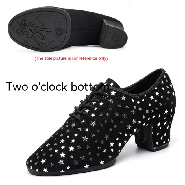 Dancing PA Female Teacher Latin Dance Shoes Suede Cowhide Square Dance Soft Bottom Starry Sky 5Cm Two Point Rubber Sole 35 - Shop at LoveMi
