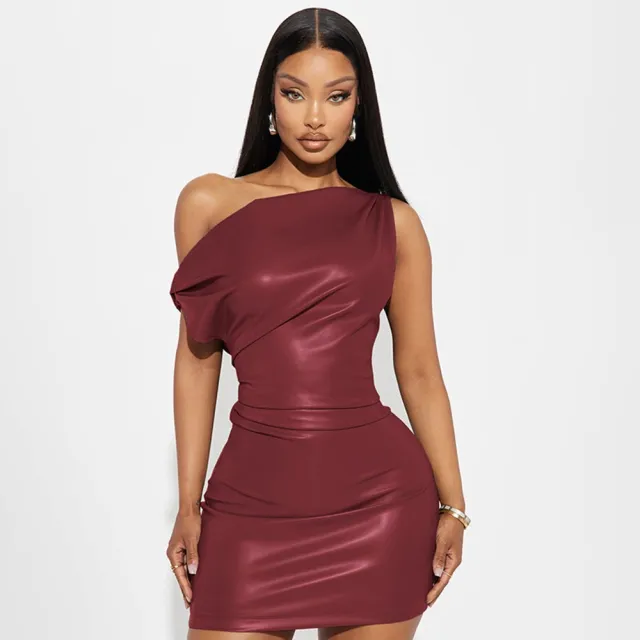 Sexy Oblique Shoulder Temperament Sheath Dress Wine - Shop at LoveMi