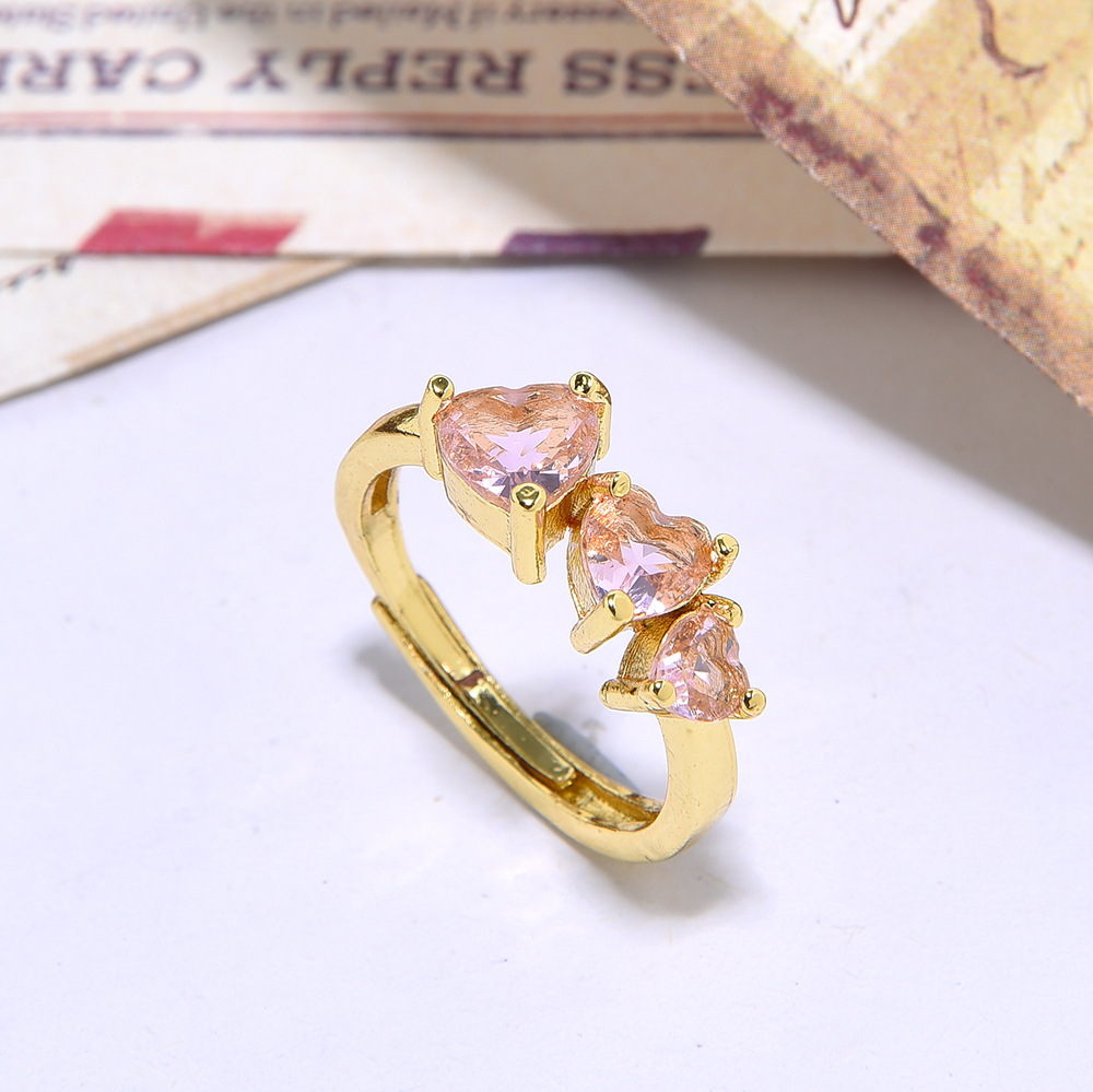 Copper Inlaid Color Full Rhinestone Zircon Love Heart-shaped Ring