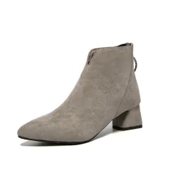 Women's Chunky-heeled Pointed-toe Short Martin Boots - Grey - View 1