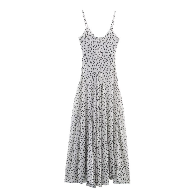 Summer Adult Lady Like Woman Style Elegance Retro Polka Dot Long Sling Dress
