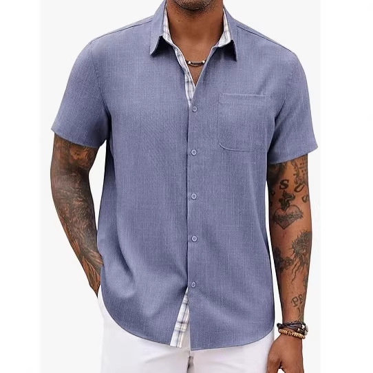 Loose-fitting Solid-color Linen Shirt For Men 4