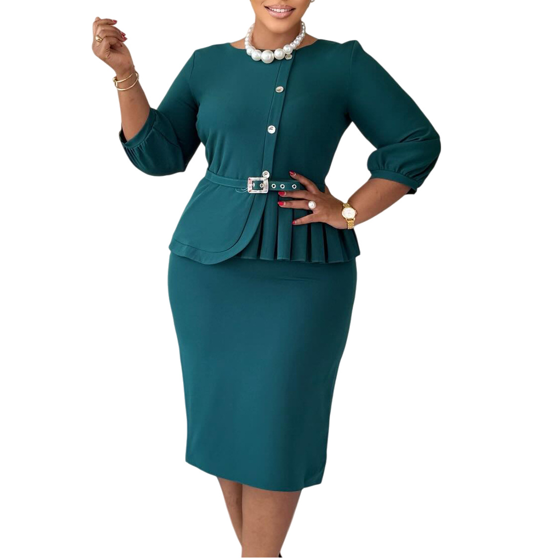 High-waisted Elegant Solid Color Sheath Dress - Image 5