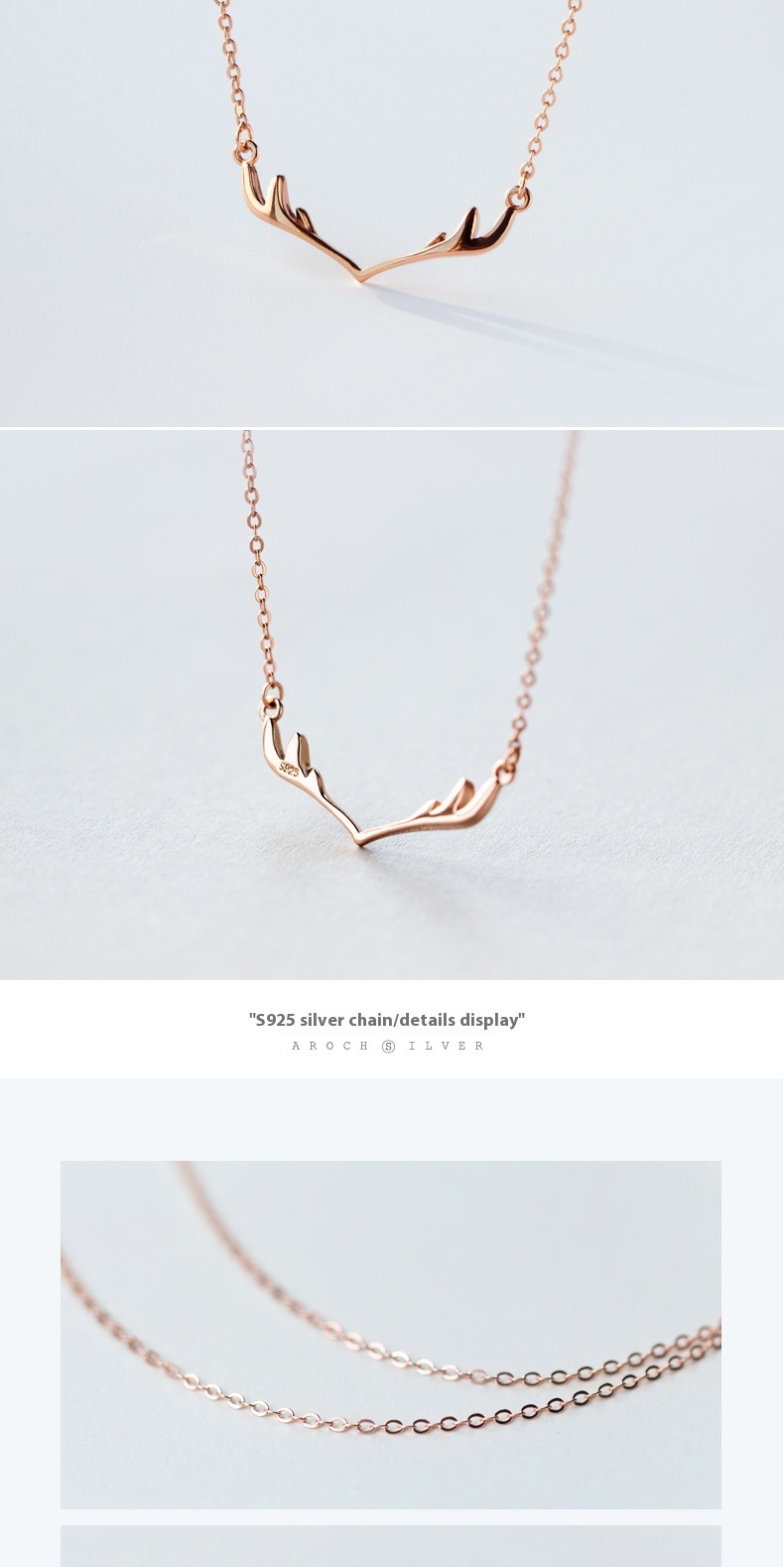 Christmas S925 Silver Small Antlers Necklace Clavicle Chain Women's Short Ornament