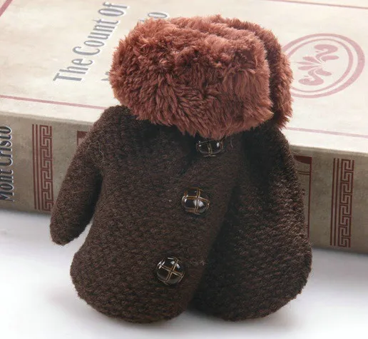 Cute Solid Color Knitted Velvet Gloves With Small Buttons Deep Coffee - Shop at LoveMi
