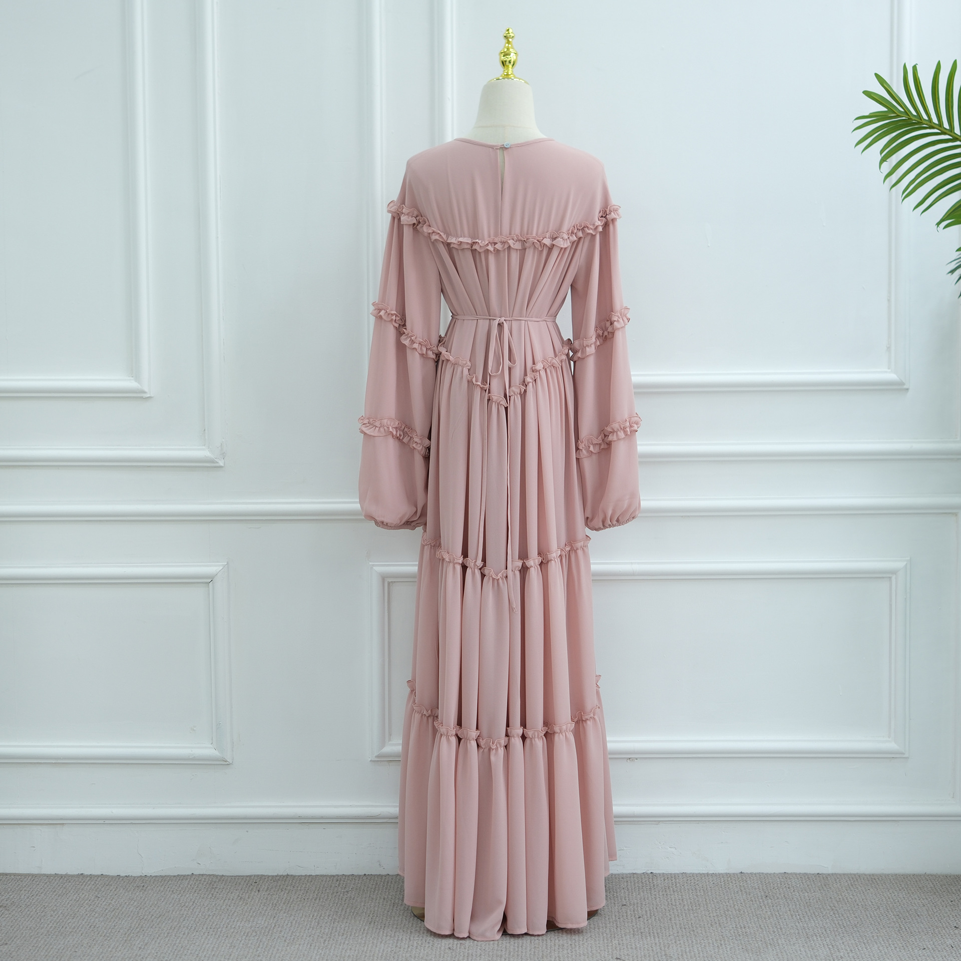 Lace-Trim Long-Sleeve Tiered Maxi Dress — product details and sizing image 7