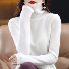 Pile Collar Woolen Sweater Women's Bottoming Shirt Turtleneck Sweater - White - View 1