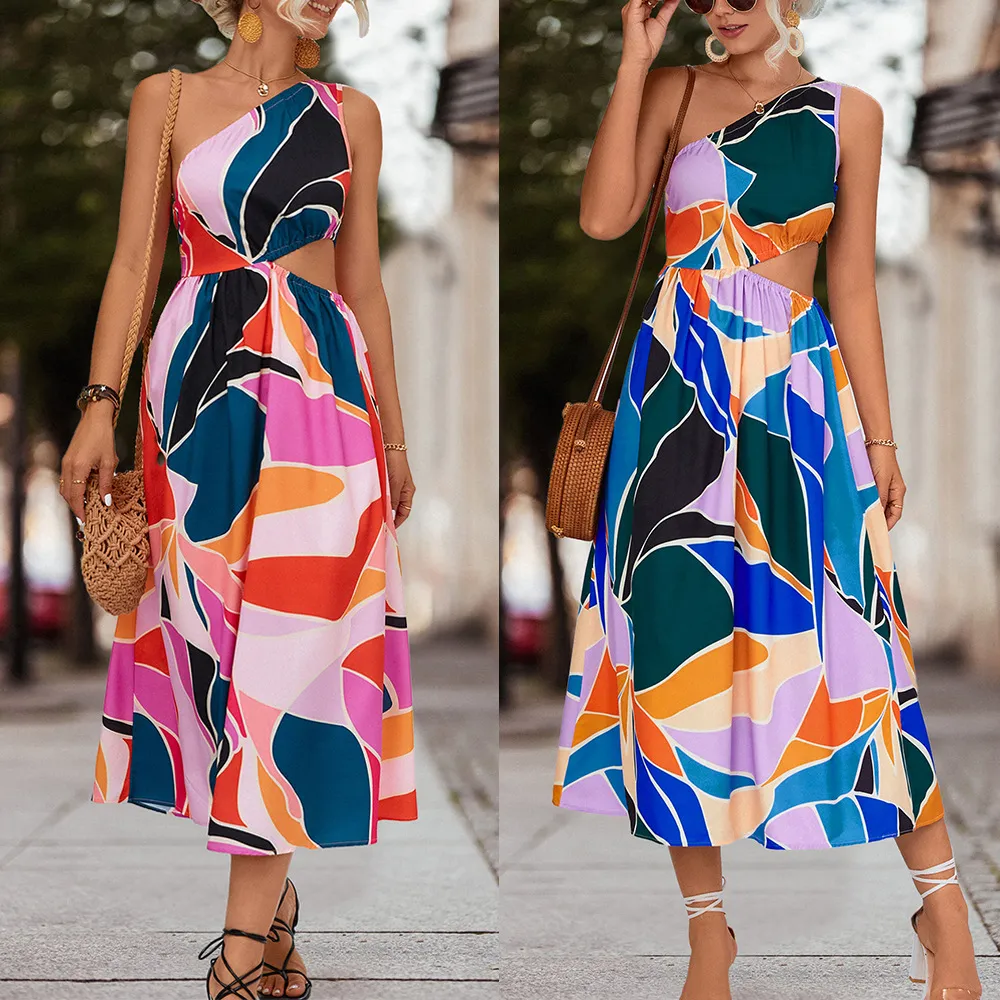 V-neck Lace Up Ruffle Sleeve Printing Dress