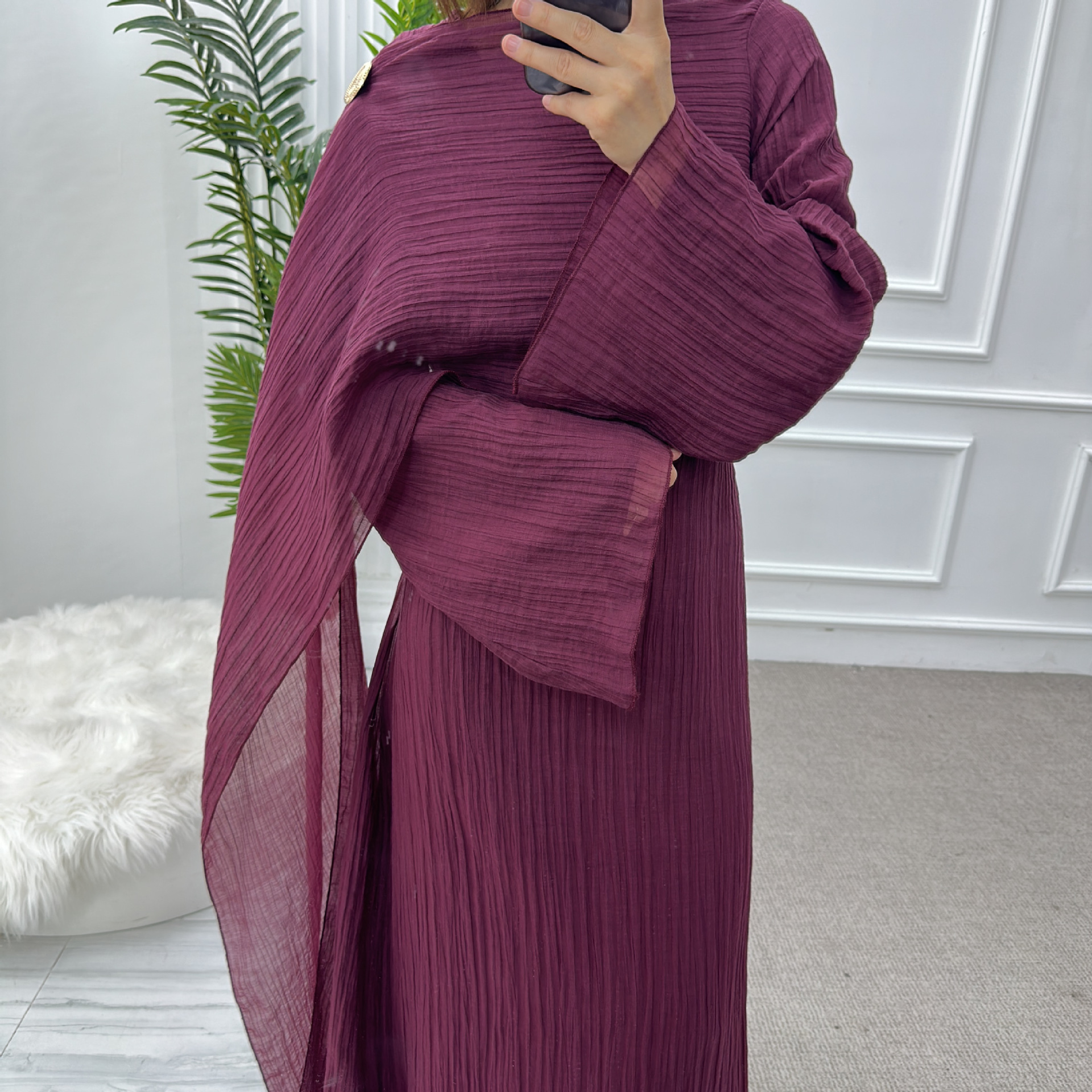 Middle East Turkey Solid Color Double layer Dress Wine - Shop at LoveMi