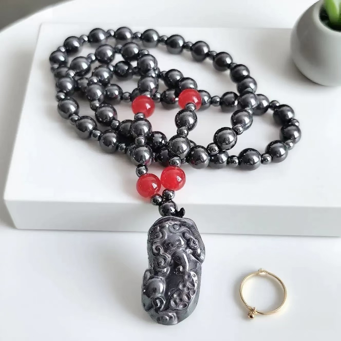Ethnic-style Non-magnetic Black Obsidian Pixiu Buddha Head Pendant Jewelry