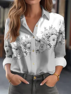Women's Colour Matching Printed Long-sleeved Lapel Button Shirt - 3V5Yy60-Xxxxl - View 1