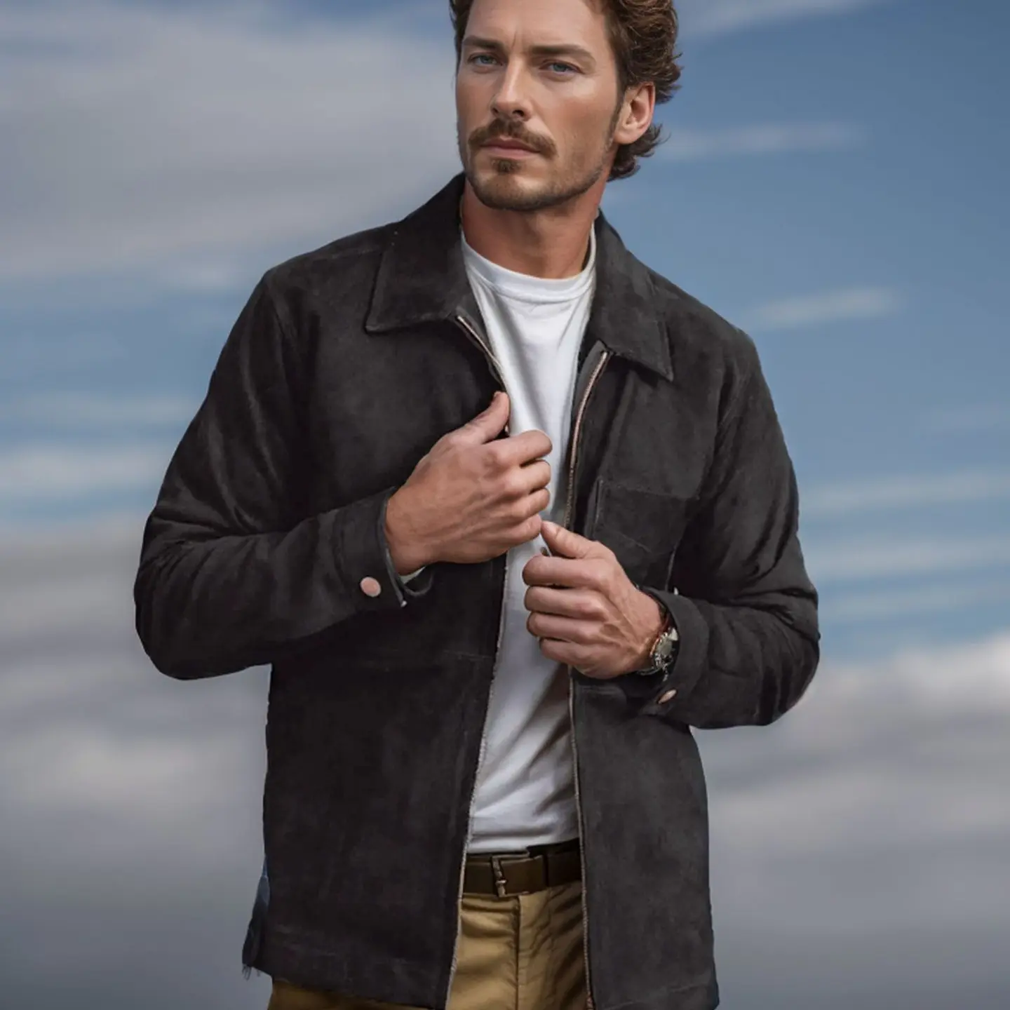 Simple Men's Suede Fabric Jacket Solid Color
