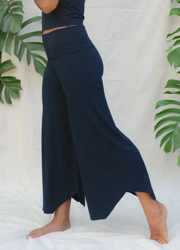 High Waist Irregular Casual Pants Yoga Cropped Pants Navy - Shop at LoveMi