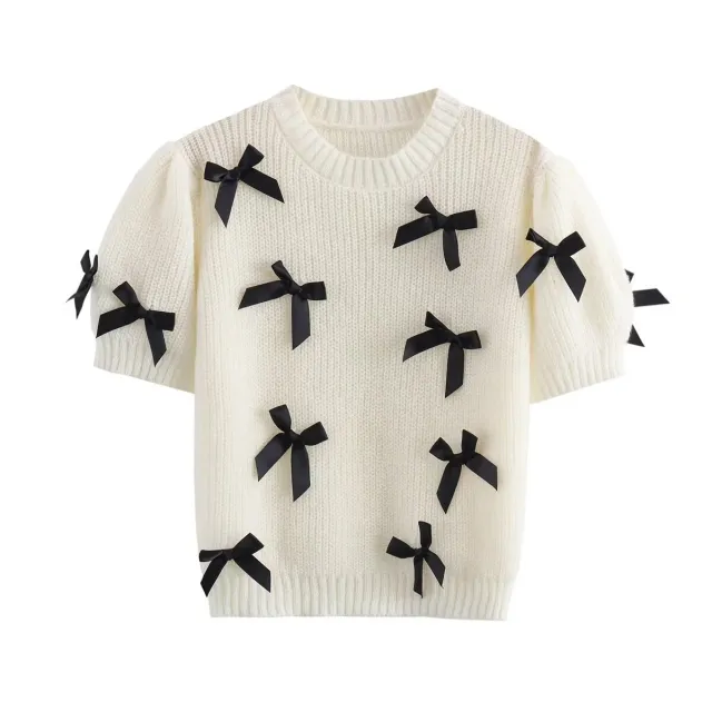 Women's Street Fashion Bowknot Short Sleeve White - Shop at LoveMi