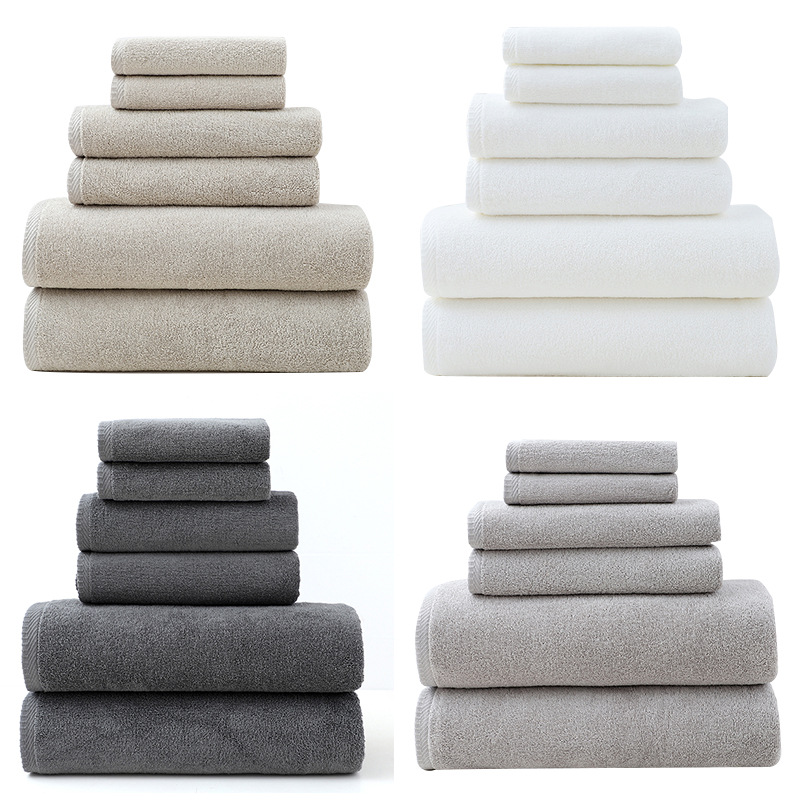 Solid Color Simple Towels 6-piece Cotton Suit