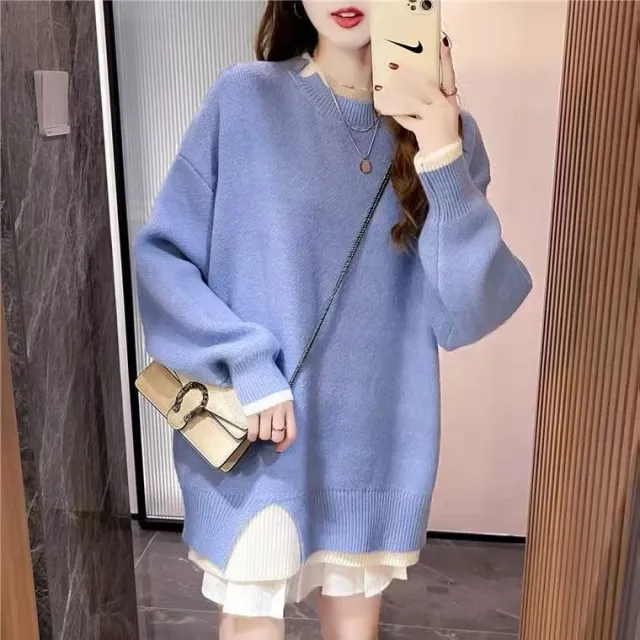 All matching Loose Knitted Pullover Top Blue - Shop at LoveMi