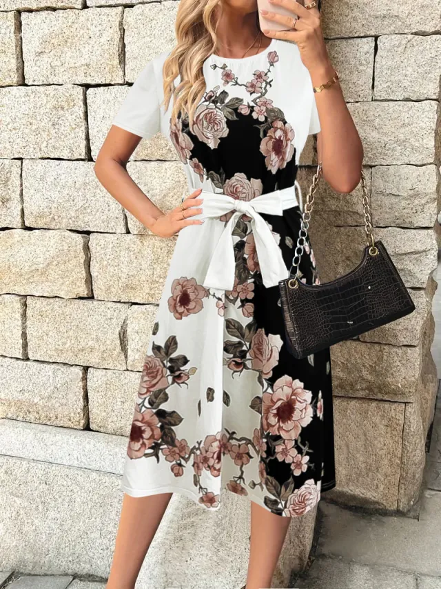 New Stylish And Elegant Floral Print Dress For Women White - Shop at LoveMi
