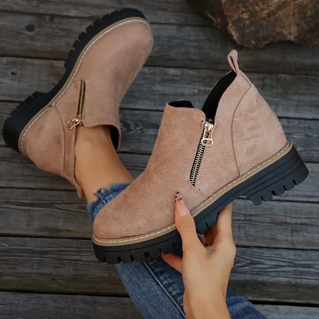 Fashion Ankle Boots With Side Zipper Ins Chunky Boots Autumn Winter Suede Shoes Women Pink - Shop at LoveMi