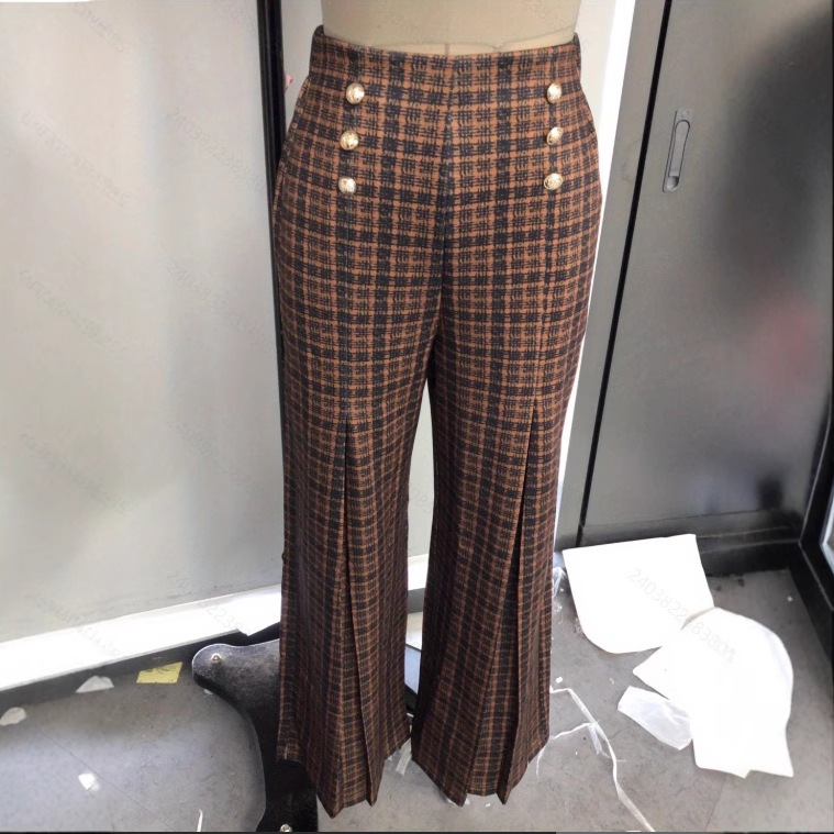 Spring Summer Chic Commuter High-Waisted Versatile Plaid Striped Retro Pants - Image 7