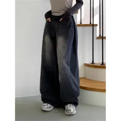 Retro High Waist Loose Straight Jeans For Women - Black - View 1