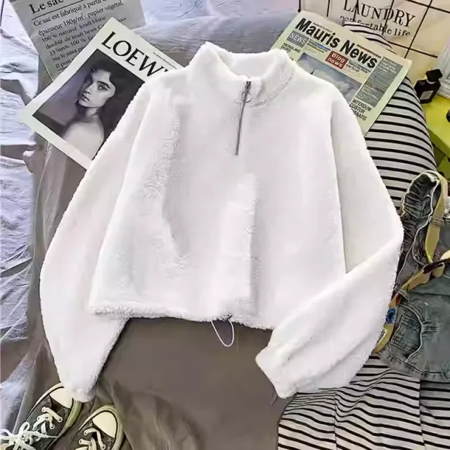 Women's Half Turtleneck Fleece lined Thick Lambskin Sweater White - Shop at LoveMi