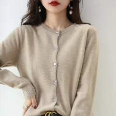 Women's Cardigan Sweater Coat Short Knitwear - Elegant Camel - View 1