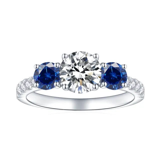 Classic Three stone 65mm Round 1 Carat Sapphire Engagement Ring 4.5 - Shop at LoveMi