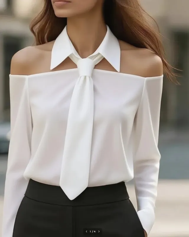 Fashion Women Tank Top Halter Neck Strap Lapel Design Long Sleeve Blouses Sexy Shirt For Spring Summer Tan - Shop at LoveMi