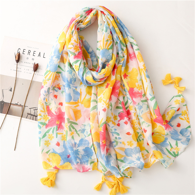 Cotton-linen Beach Towel With Tassels Womens Shawl