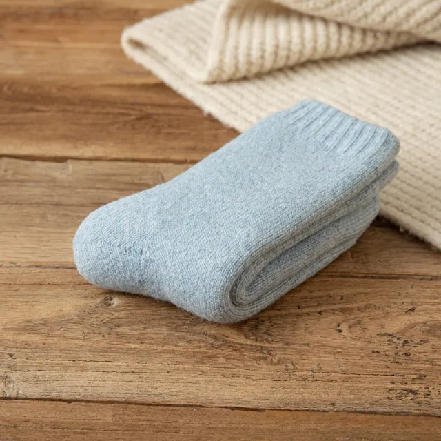 Winter Warm Padded Extra Thick Fleece Lined Fur Selvedge Female Middle Tube Socks Light Blue - Shop at LoveMi