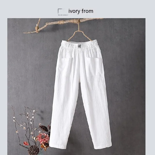 Women's Cotton And Linen Casual Pants K01 White - Shop at LoveMi