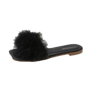 Women's Summer Flat Fashion Fur Slipper Black - Shop at LoveMi