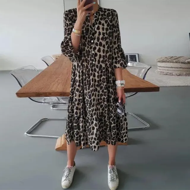 Pullover Slimming Printed Midi Skirt Leopard Print Mid waist Dress Leopard - Shop at LoveMi