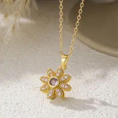 Free-spinning Five-petal Flower Open Ring Necklace - 80279 Pendant - View 1
