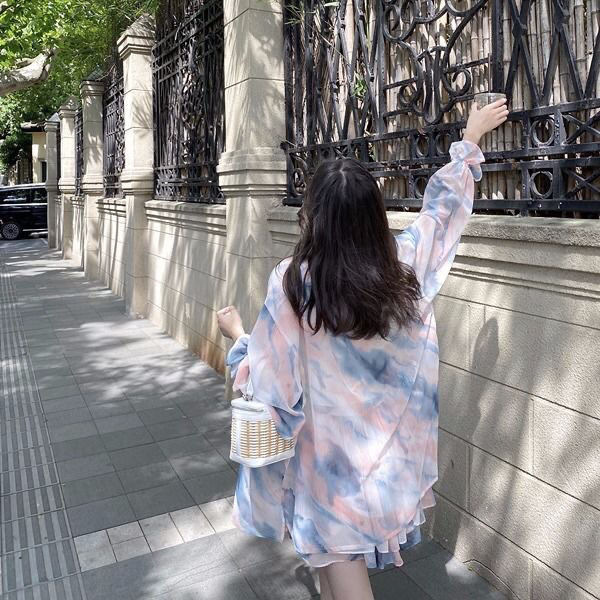 Women's Loose Casual Plus Size Long Sleeve Shirt And Sun-proof Clothing Suit