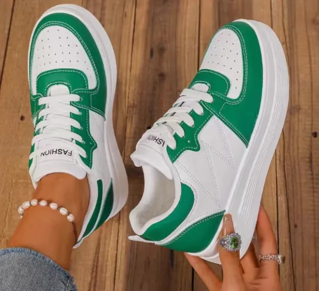 Womens White Chunky soled Elevating Sneakers Green - Shop at LoveMi