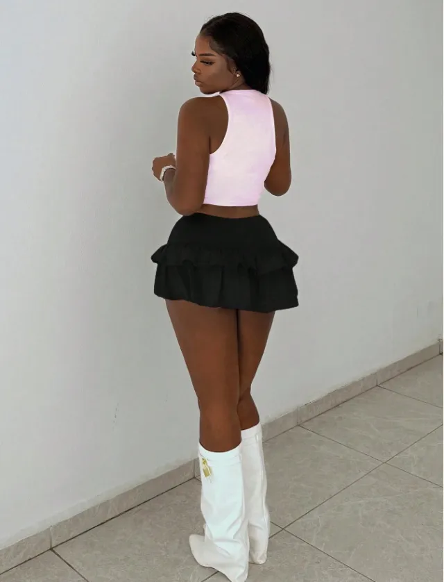 Fashionable Stringy Selvedge Patchwork Knitting Skirt Black - Shop at LoveMi