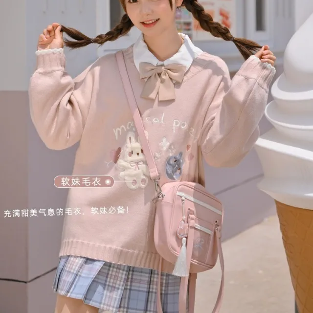 Cute Girl Girls V neck Pullover Sweater Women Pink V Neck Long Sleeve - Shop at LoveMi
