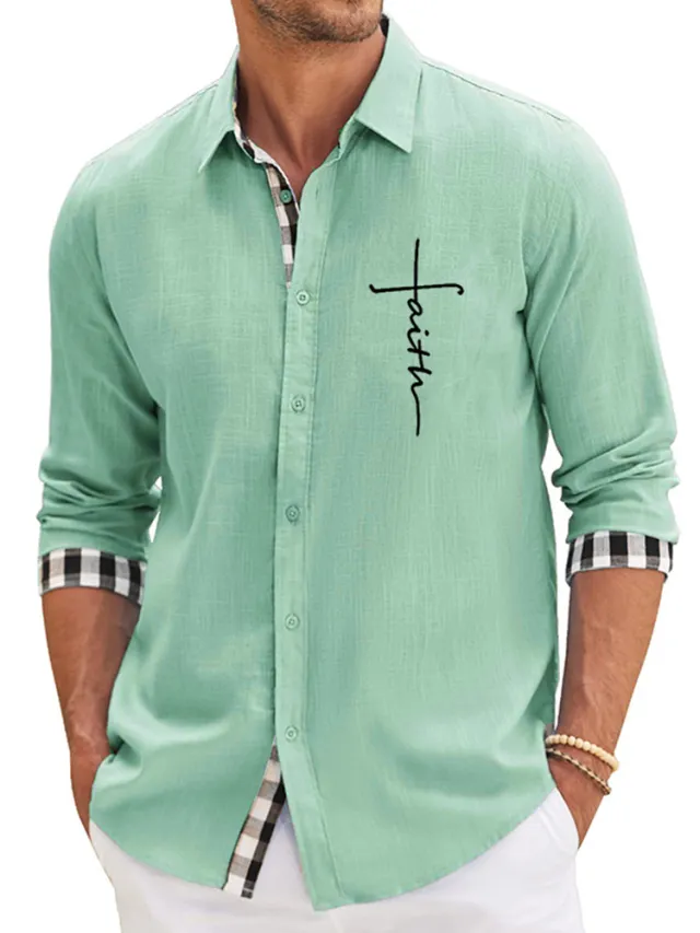 Lapel Bamboo Linen Men's Casual 3D Printing Long Sleeve Shirt Top Zjmcs105S9609580 - Shop at LoveMi