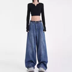American Retro Washed Straight Jeans - Blue - View 1