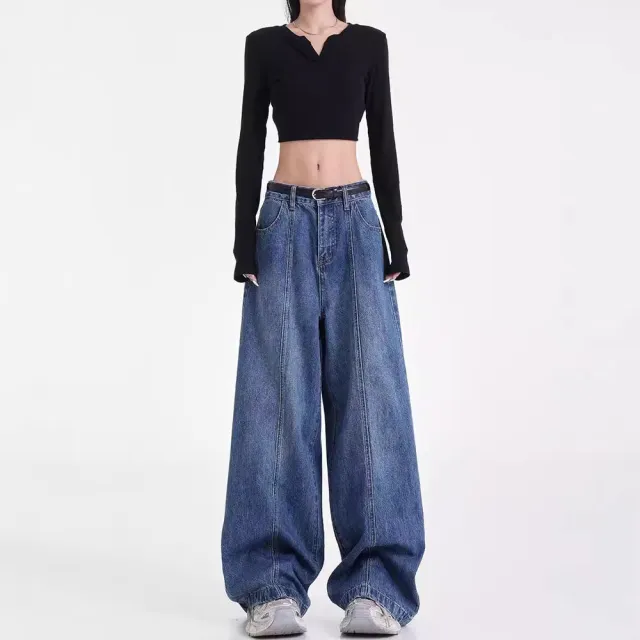 American Retro Washed Straight Jeans Blue - Shop at LoveMi