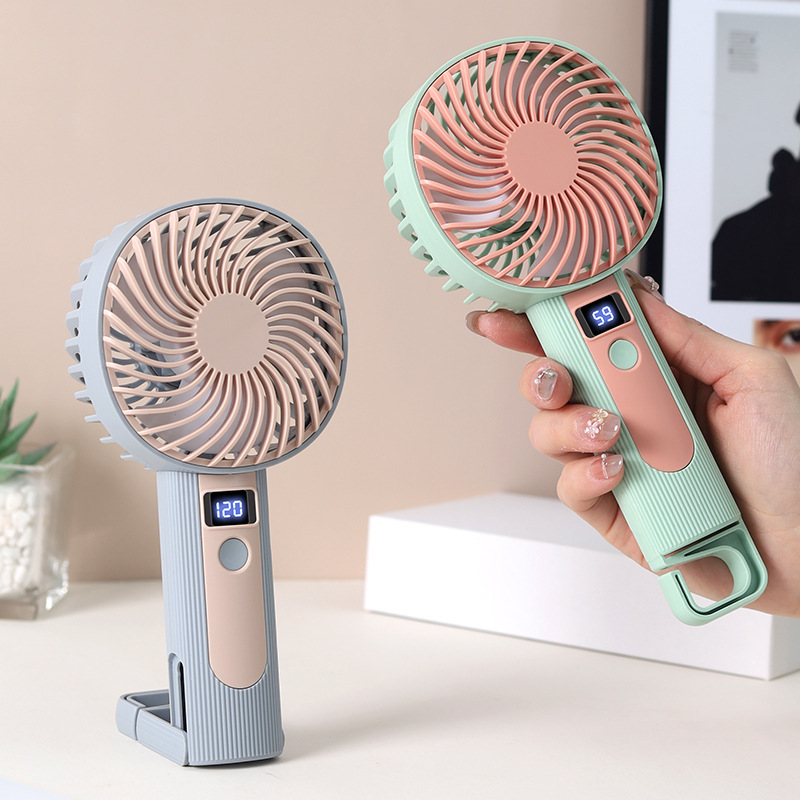Handheld Digital Display Mini USB Charged Dual Use Portable Electric Fan