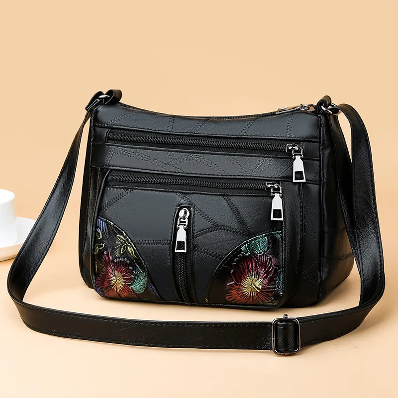 Soft Textured Women's Large Capacity Versatile Crossbody Bag - Black