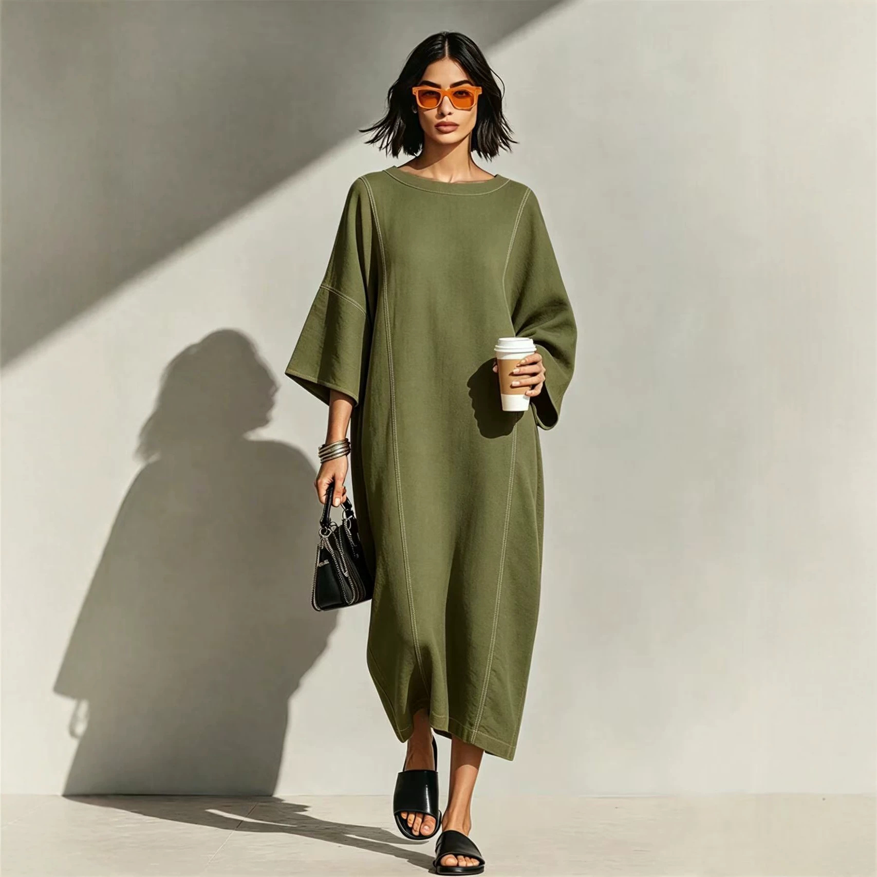 Plain-stitched Minimalist Loose Casual Long Dress