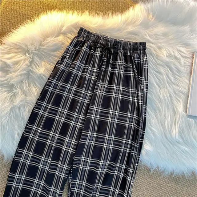 Plaid Pants Women's Casual Jogger Pants Fashion Loose Street Harem Pants Black - Shop at LoveMi
