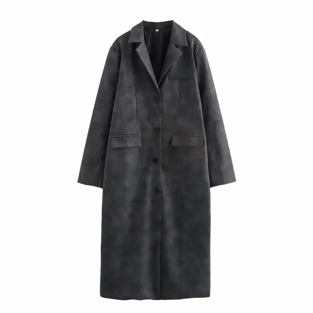 Collar Single breasted Long Colored Leather Overcoat Coat - Shop at LoveMi