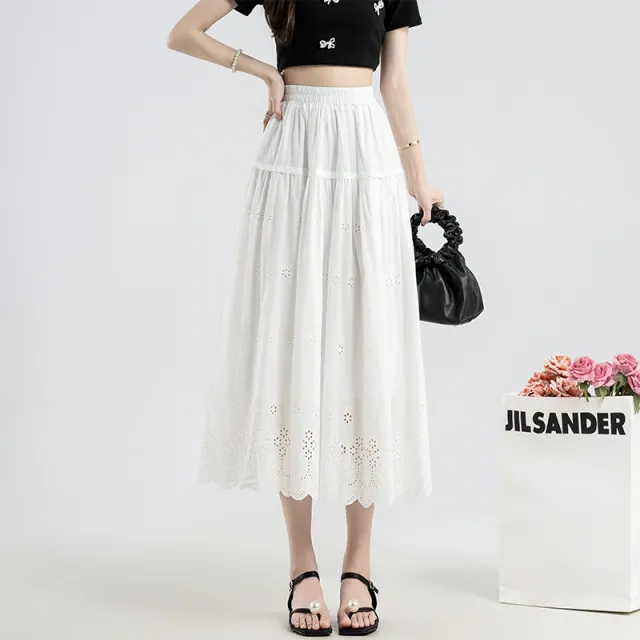 New Embroidery Skirt A Line Mid length Tiered ruffle Dress White - Shop at LoveMi